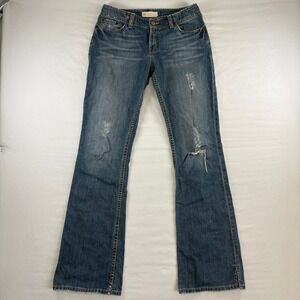 BKE Mindi Long Jeans Womens 28x33.5 Blue Bootcut Distressed Ripped BKL704L
